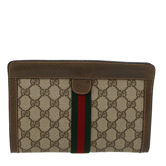 GUCCI GG Canvas Web Sherry Line Clutch Bag Beige Red Green 89.01.001 Auth yk7287 - Picture 2 of 16